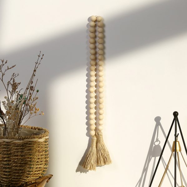 Hạt gỗ 80 cm Vòng hoa có tua Nhà trang trại Chuỗi hạt gỗ tự nhiên mộc mạc Treo tường
