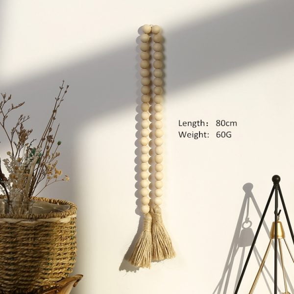 Hạt gỗ 80 cm Vòng hoa có tua Nhà trang trại Chuỗi hạt gỗ tự nhiên mộc mạc Treo tường - Ảnh 2